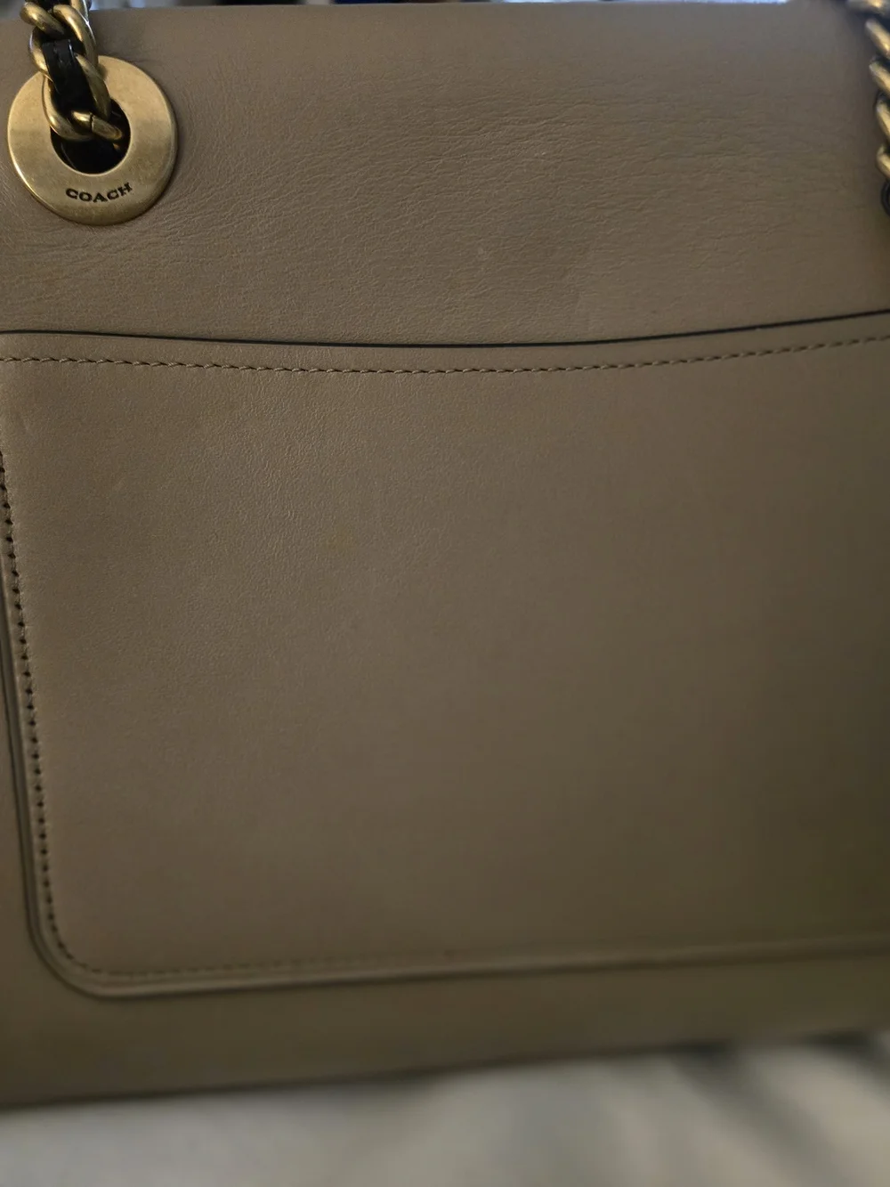 Coach Scalloped Rivets Parker Shoulder Bag in Taupe and Cream